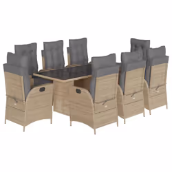vidaXL Set Pranzo da Giardino 9 pz con Cuscini Beige Misto Polyrattan - Vista aggiuntiva 2
