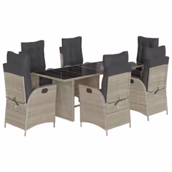 vidaXL Set da Pranzo da Giardino 7 pz Cuscini Polyrattan Grigio Chiaro - Vista aggiuntiva 2