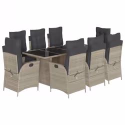 vidaXL Set Pranzo da Giardino 9pz con Cuscini Grigio Chiaro Polyrattan - Vista aggiuntiva 2