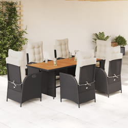 vidaXL Set da Pranzo da Giardino 7 pz Nero con Cuscini in Polyrattan