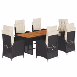 vidaXL Set da Pranzo da Giardino 7 pz Nero con Cuscini in Polyrattan - Vista aggiuntiva 2