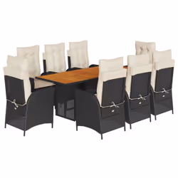 vidaXL Set da Pranzo da Giardino 9 pz con Cuscini Nero in Polyrattan - Vista aggiuntiva 2
