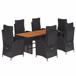 vidaXL Set da Pranzo da Giardino 7 pz Nero con Cuscini in Polyrattan - Vista aggiuntiva 2