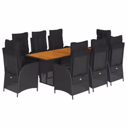 vidaXL Set da Pranzo da Giardino 9 pz con Cuscini Nero in Polyrattan - Vista aggiuntiva 2