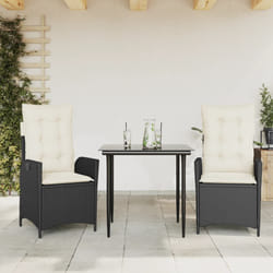 vidaXL Set da Pranzo da Giardino 3 pz con Cuscini Nero in Polyrattan