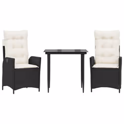 vidaXL Set da Pranzo da Giardino 3 pz con Cuscini Nero in Polyrattan - Vista aggiuntiva 2