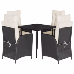 vidaXL Set da Pranzo da Giardino 5 pz Nero con Cuscini in Polyrattan - Vista aggiuntiva 2