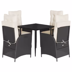 vidaXL Set da Pranzo da Giardino 5 pz Nero con Cuscini in Polyrattan - Vista aggiuntiva 2