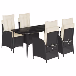 vidaXL Set da Pranzo da Giardino 5 pz Nero con Cuscini in Polyrattan - Vista aggiuntiva 2