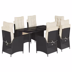 vidaXL Set da Pranzo da Giardino 7 pz Nero con Cuscini in Polyrattan - Vista aggiuntiva 2