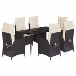 vidaXL Set da Pranzo da Giardino 7 pz Nero con Cuscini in Polyrattan - Vista aggiuntiva 2