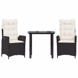 vidaXL Set da Pranzo da Giardino 3 pz con Cuscini Nero in Polyrattan - Vista aggiuntiva 2
