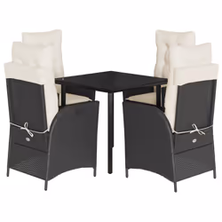 vidaXL Set da Pranzo da Giardino 5 pz Nero con Cuscini in Polyrattan - Vista aggiuntiva 2