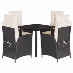 vidaXL Set da Pranzo da Giardino 5 pz Nero con Cuscini in Polyrattan - Vista aggiuntiva 2