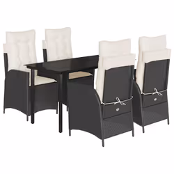 vidaXL Set da Pranzo da Giardino 5 pz Nero con Cuscini in Polyrattan - Vista aggiuntiva 2