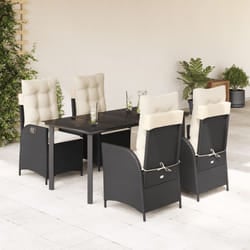 vidaXL Set da Pranzo da Giardino 5 pz Nero con Cuscini in Polyrattan