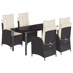 vidaXL Set da Pranzo da Giardino 5 pz Nero con Cuscini in Polyrattan - Vista aggiuntiva 2