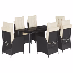vidaXL Set da Pranzo da Giardino 7 pz Nero con Cuscini in Polyrattan - Vista aggiuntiva 2