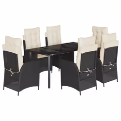 vidaXL Set da Pranzo da Giardino 7 pz Nero con Cuscini in Polyrattan - Vista aggiuntiva 2