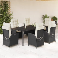 vidaXL Set da Pranzo da Giardino 7 pz Nero con Cuscini in Polyrattan