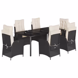 vidaXL Set da Pranzo da Giardino 7 pz Nero con Cuscini in Polyrattan - Vista aggiuntiva 2