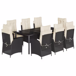 vidaXL Set da Pranzo da Giardino 9 pz con Cuscini Nero in Polyrattan - Vista aggiuntiva 2