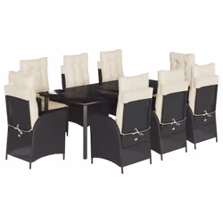 vidaXL Set da Pranzo da Giardino 9 pz con Cuscini Nero in Polyrattan - Vista aggiuntiva 2