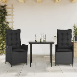 vidaXL Set da Pranzo da Giardino 3 pz con Cuscini Nero in Polyrattan