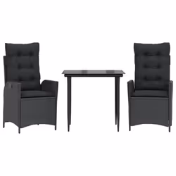 vidaXL Set da Pranzo da Giardino 3 pz con Cuscini Nero in Polyrattan - Vista aggiuntiva 2