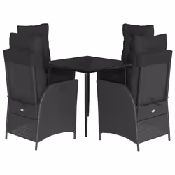 vidaXL Set da Pranzo da Giardino 5 pz Nero con Cuscini in Polyrattan - Vista aggiuntiva 2