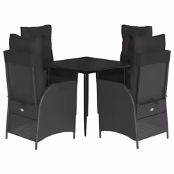 vidaXL Set da Pranzo da Giardino 5 pz Nero con Cuscini in Polyrattan - Vista aggiuntiva 2