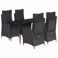 vidaXL Set da Pranzo da Giardino 5 pz Nero con Cuscini in Polyrattan - Vista aggiuntiva 2