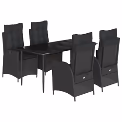 vidaXL Set da Pranzo da Giardino 5 pz Nero con Cuscini in Polyrattan - Vista aggiuntiva 2