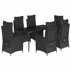 vidaXL Set da Pranzo da Giardino 7 pz Nero con Cuscini in Polyrattan - Vista aggiuntiva 2