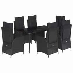 vidaXL Set da Pranzo da Giardino 7 pz Nero con Cuscini in Polyrattan - Vista aggiuntiva 2