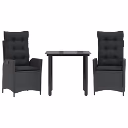 vidaXL Set da Pranzo da Giardino 3 pz con Cuscini Nero in Polyrattan - Vista aggiuntiva 2