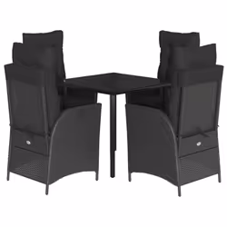 vidaXL Set da Pranzo da Giardino 5 pz Nero con Cuscini in Polyrattan - Vista aggiuntiva 2