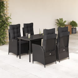 vidaXL Set da Pranzo da Giardino 5 pz Nero con Cuscini in Polyrattan