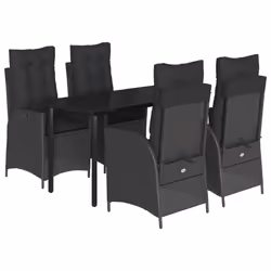 vidaXL Set da Pranzo da Giardino 5 pz Nero con Cuscini in Polyrattan - Vista aggiuntiva 2