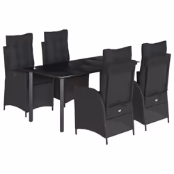 vidaXL Set da Pranzo da Giardino 5 pz Nero con Cuscini in Polyrattan - Vista aggiuntiva 2