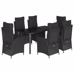 vidaXL Set da Pranzo da Giardino 7 pz Nero con Cuscini in Polyrattan - Vista aggiuntiva 2