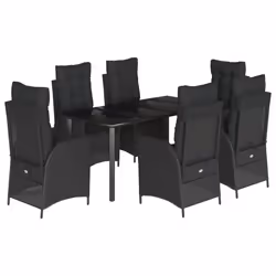 vidaXL Set da Pranzo da Giardino 7 pz Nero con Cuscini in Polyrattan - Vista aggiuntiva 2