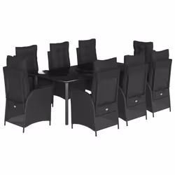vidaXL Set da Pranzo da Giardino 9 pz con Cuscini Nero in Polyrattan - Vista aggiuntiva 2