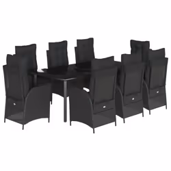 vidaXL Set da Pranzo da Giardino 9 pz con Cuscini Nero in Polyrattan - Vista aggiuntiva 2
