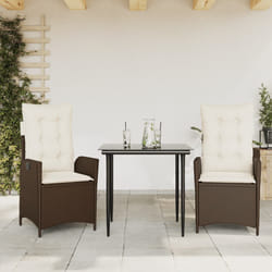 vidaXL Set da Pranzo da Giardino 3pz con Cuscini in Polyrattan Marrone