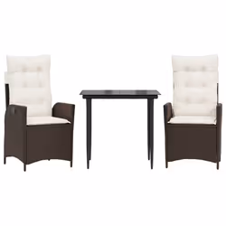 vidaXL Set da Pranzo da Giardino 3pz con Cuscini in Polyrattan Marrone - Vista aggiuntiva 2