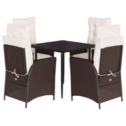 vidaXL Set da Pranzo da Giardino 5pz con Cuscini in Polyrattan Marrone - Vista aggiuntiva 2