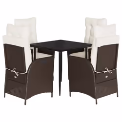 vidaXL Set da Pranzo da Giardino 5pz con Cuscini in Polyrattan Marrone - Vista aggiuntiva 2