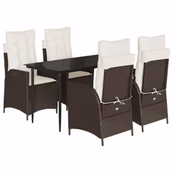 vidaXL Set da Pranzo da Giardino 5pz con Cuscini in Polyrattan Marrone - Vista aggiuntiva 2