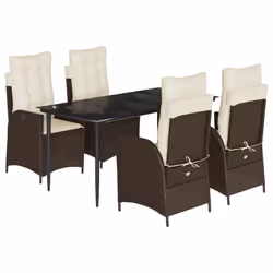 vidaXL Set da Pranzo da Giardino 5pz con Cuscini in Polyrattan Marrone - Vista aggiuntiva 2